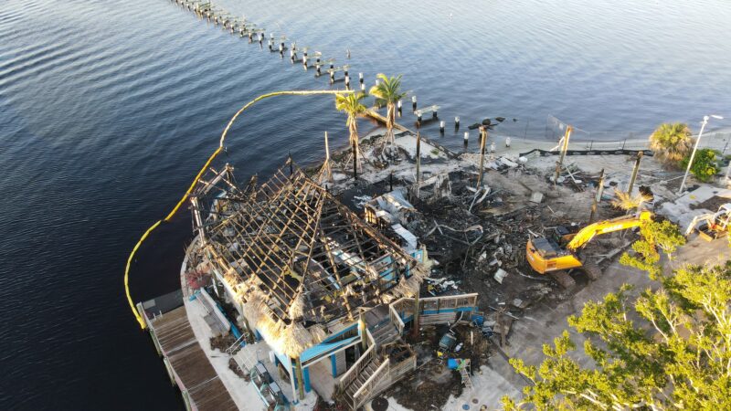 Demolition of the fire-damaged Boathouse underway